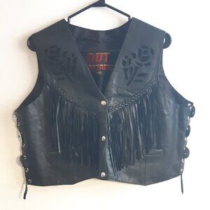Hot Leather Genuine Leather Fringe Vest XXXL Black Biker Motorcycle WesternStyle